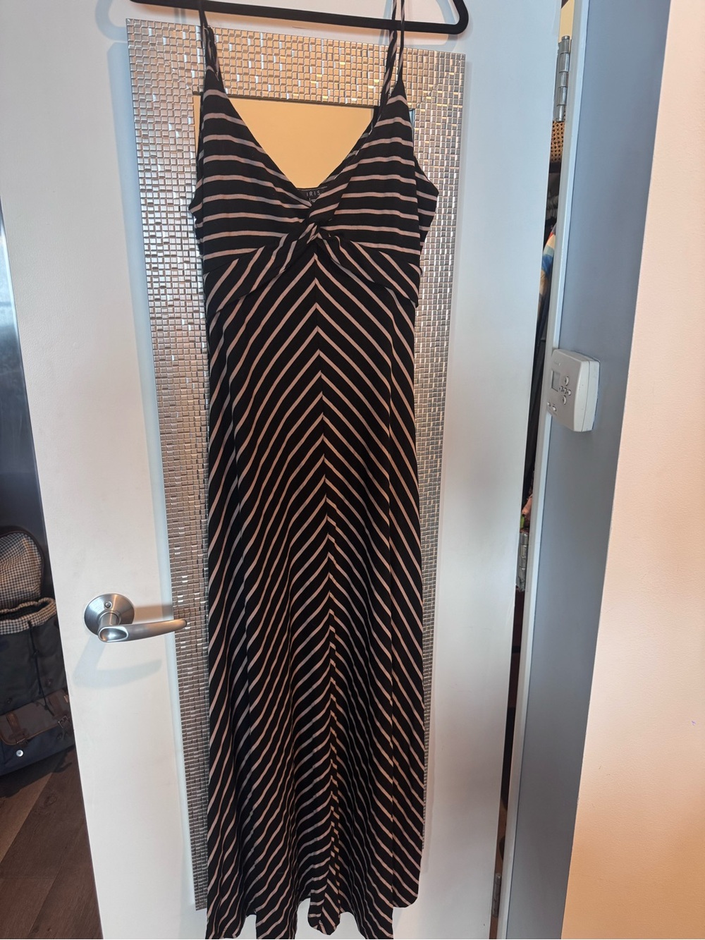 iris Black and White Striped Maxi Dress